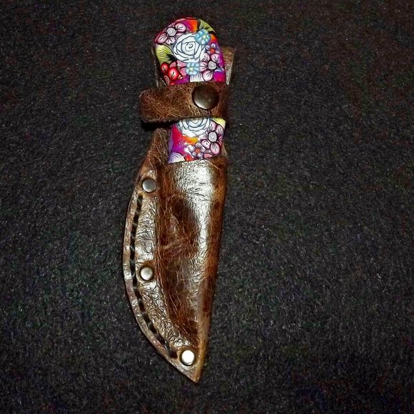 Fixed blade knife 7" Floral Polymer Handle, Leather sheath - Picture 1 of 14